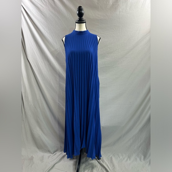 High Low Hem Pleated Swing Dress Blue - Picture 6 of 8